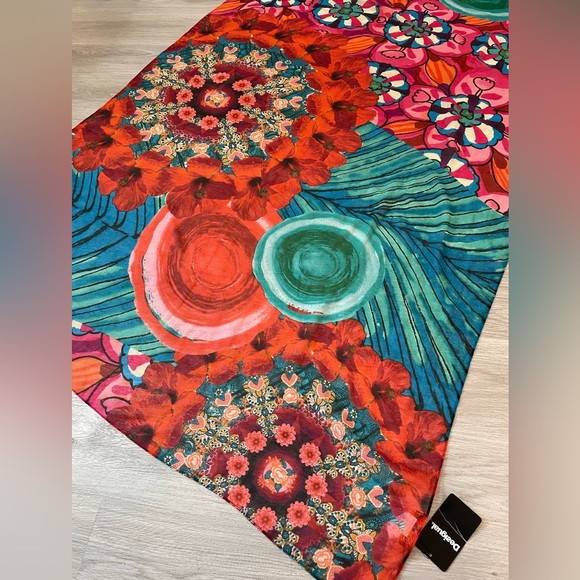 NWT - DESIGUAL Large Colorful Mandala Print Designer Scarf Wrap. - Picture 4 of 12